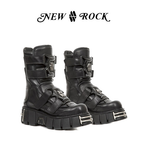 newrock官方正品手工金属中筒靴