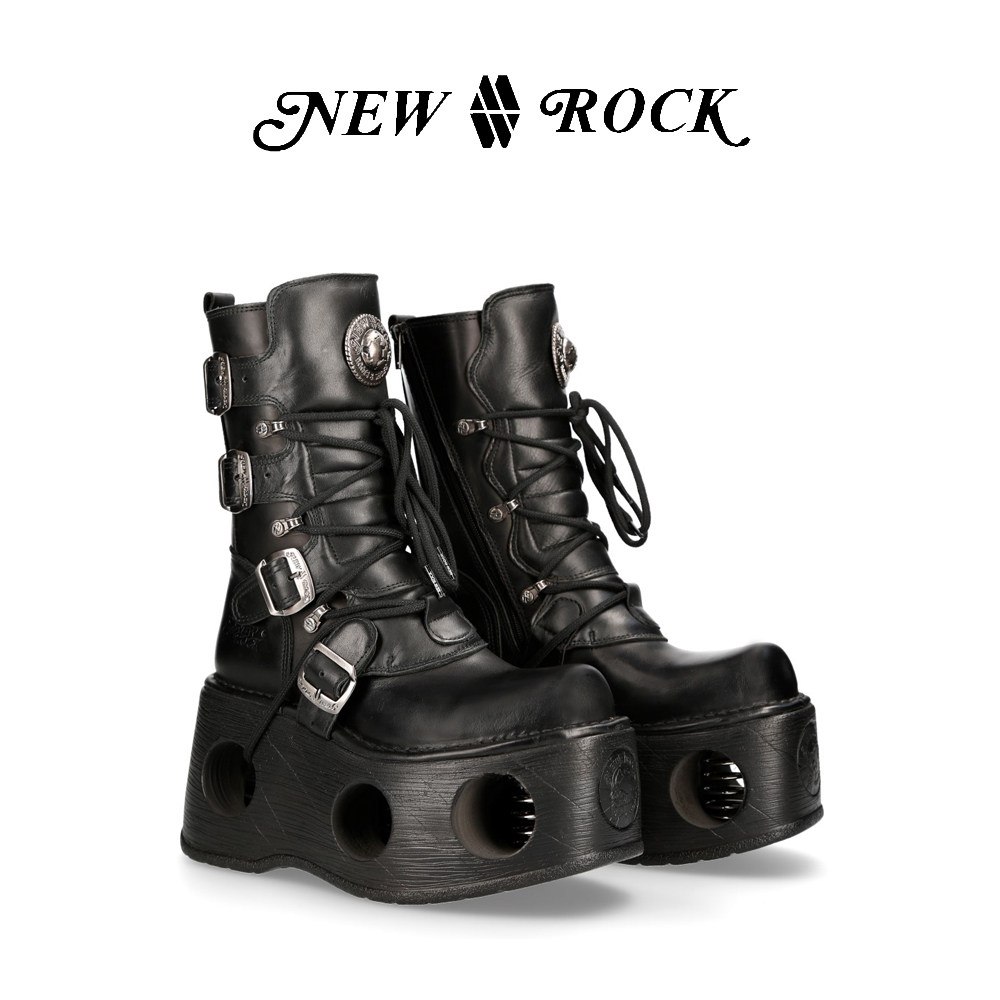 NEWROCK官方正品真皮手工复古朋克哥特洛丽塔超高跟太空厚底女靴
