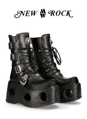 NEWROCK官方正品真皮手工复古朋克哥特洛丽塔超高跟太空厚底女靴