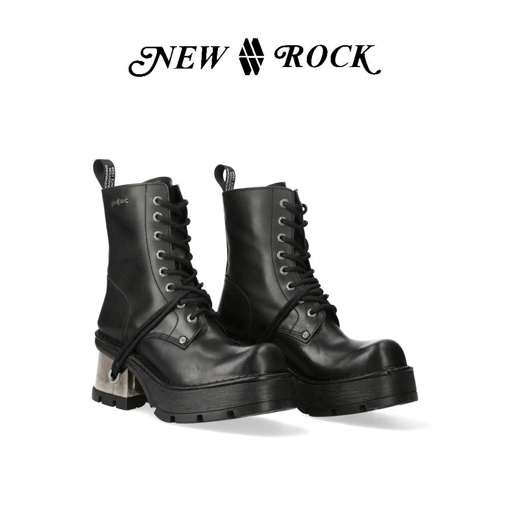 NEWROCK官方正品真皮手工定制复古朋克哥特小众金属高跟系带女靴