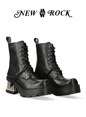 NEWROCK官方正品真皮手工定制复古朋克哥特小众金属高跟系带女靴