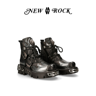 NEW 手工定制做旧真皮火焰金属摇滚短筒厚底靴多色 ROCK官方正品