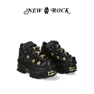 New Rock西班牙潮牌新款手工定制暗黑朋克限定金属配色火焰厚底鞋