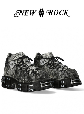 NEW ROCK新款限定小众设计暗黑朋克铆钉金属中帮厚底鞋