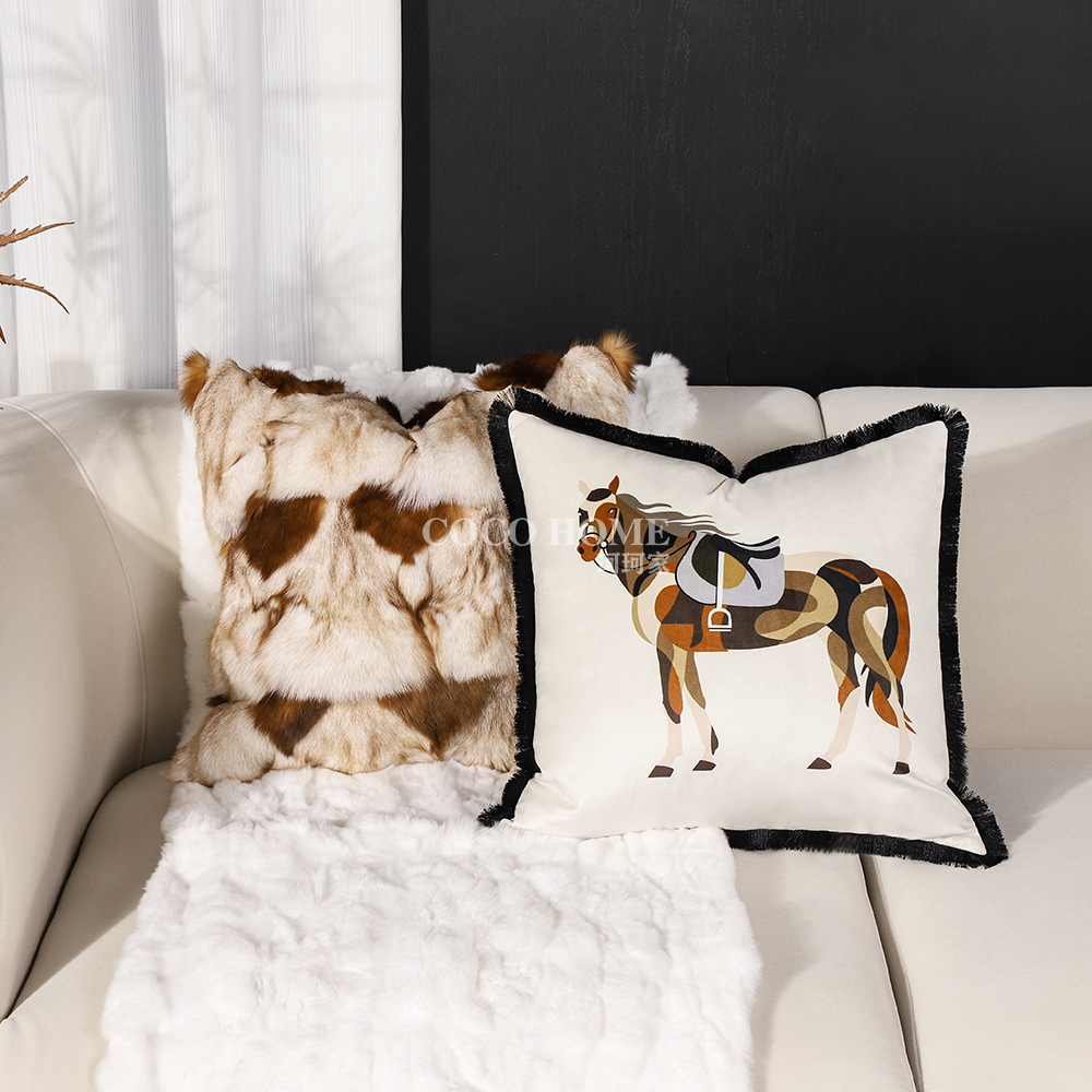 2025秋冬轻奢爱马仕橙色抱枕套