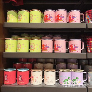 上海迪士尼代购小猪维尼草莓熊爆爆龙小美不锈钢带盖水杯卡通礼物