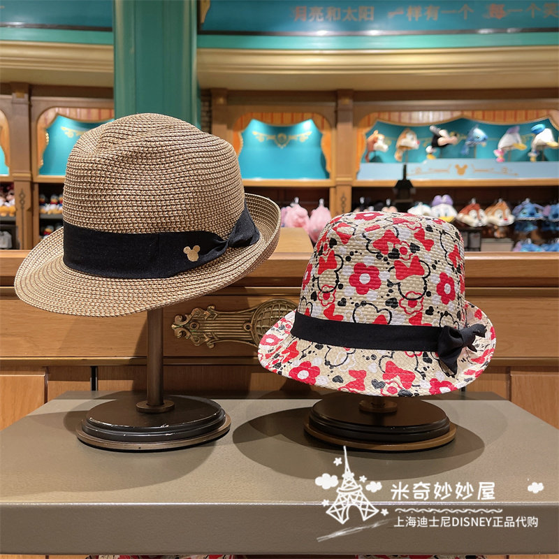 上海迪士尼乐园国内代购米奇夏日草帽圆顶帽米妮遮阳防晒帽子礼物