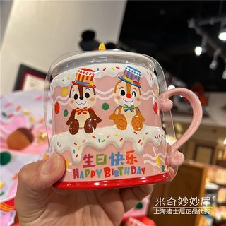 上海迪士尼国内代购奇奇蒂蒂生日蛋糕造型带盖马克杯陶瓷杯水杯子