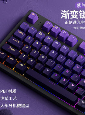 紫气东来正刻键帽PBT渐变透光紫色机械键盘帽68/87/98/108键迈从