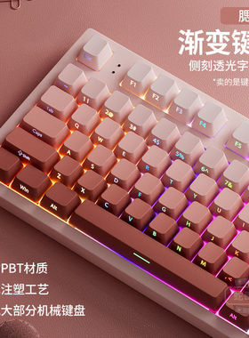 腮红侧刻PBT渐变透光原厂粉红色键盘键帽68/75/87/108键NX87 K87S