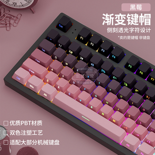 腹灵黑莓侧刻原厂高度黑粉渐变键帽透光ez63键盘键帽68 108键