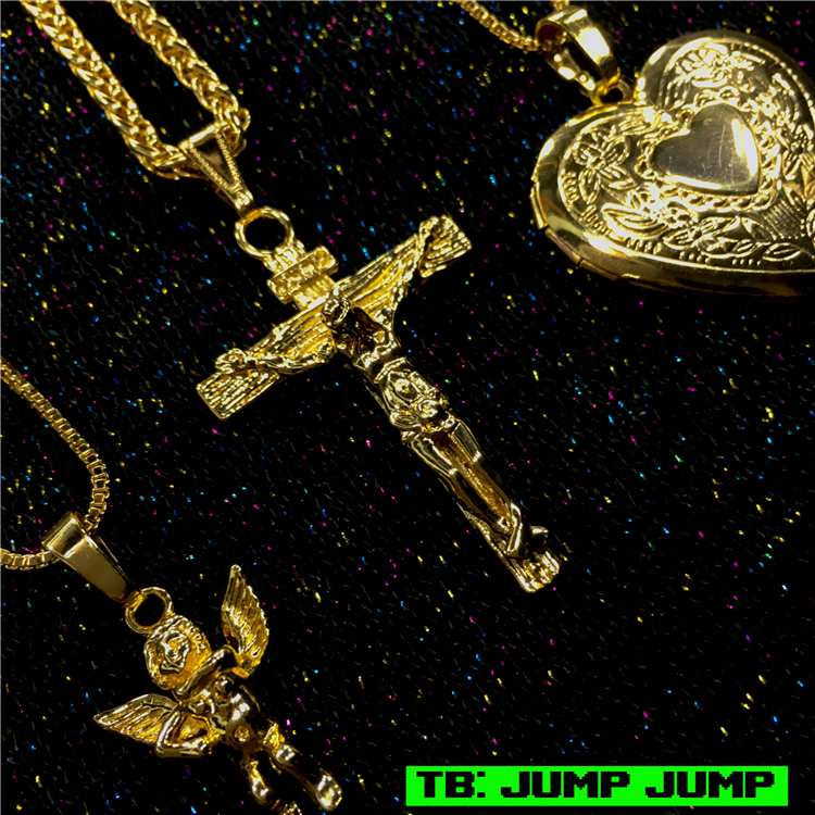 jump jump 包邮宗教耶稣十字架18K金色项链嘻哈hiphop项链男女