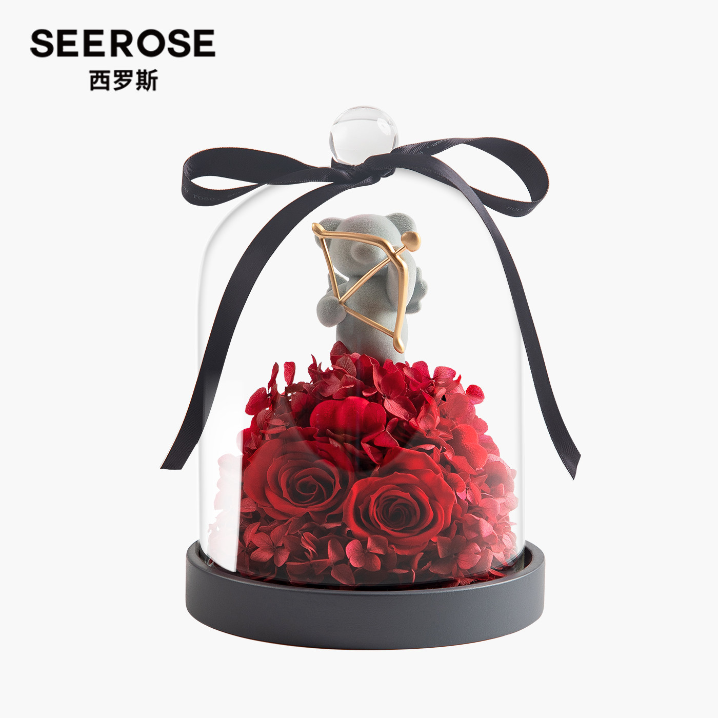 SEEROSE永生花丘比特熊保鲜玫瑰花送女朋友高级520情人节生日礼物