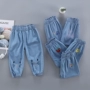 Quần bé gái bằng vải cotton mềm mại cho trẻ em quần jeans trẻ em quần muỗi mùa hè chân dầm quần mùa hè mỏng - Quần quần bò rộng bé trai