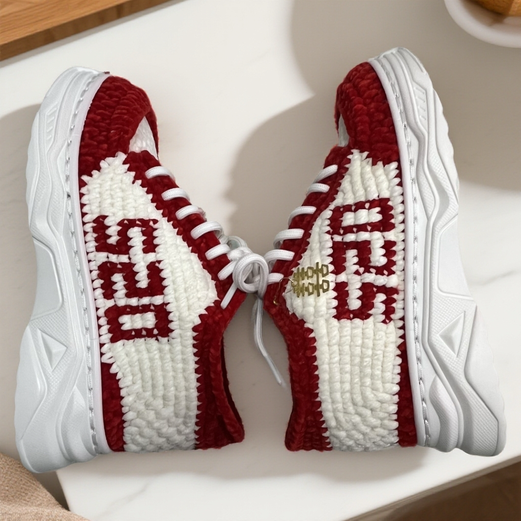 成品纯手工钩织冬季运动鞋 三股光泽绒毛线鞋 男女通款 正规码