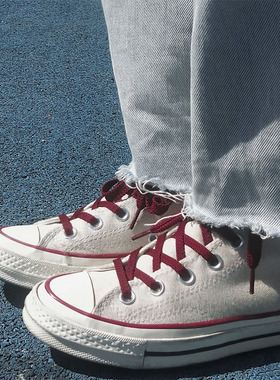 酒红深红暗红色鞋带男女扁平适配匡威all star 1970s帆布鞋高低帮
