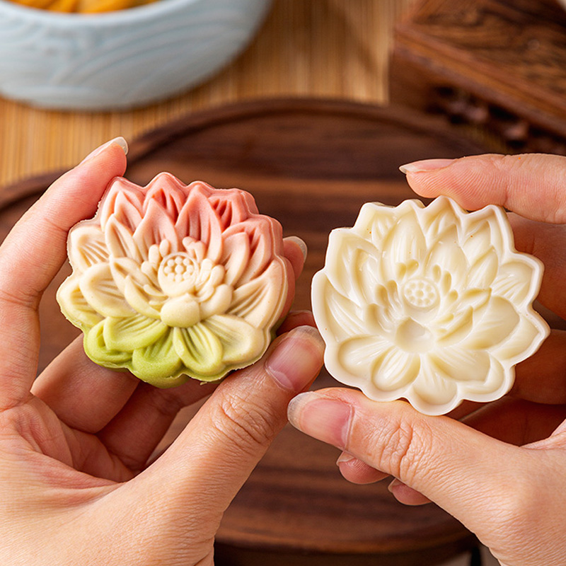 荷花月饼模具广式流心冰皮中秋国风莲花模型手压式50克2025年新款