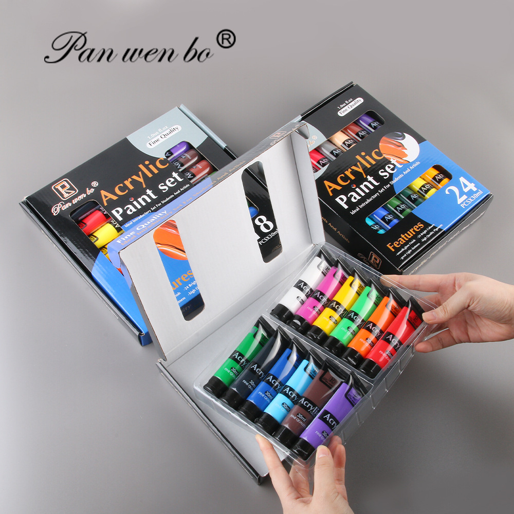攀文博跨境全新升级12色18色24色丙烯颜料套装美术绘画涂鸦彩盒