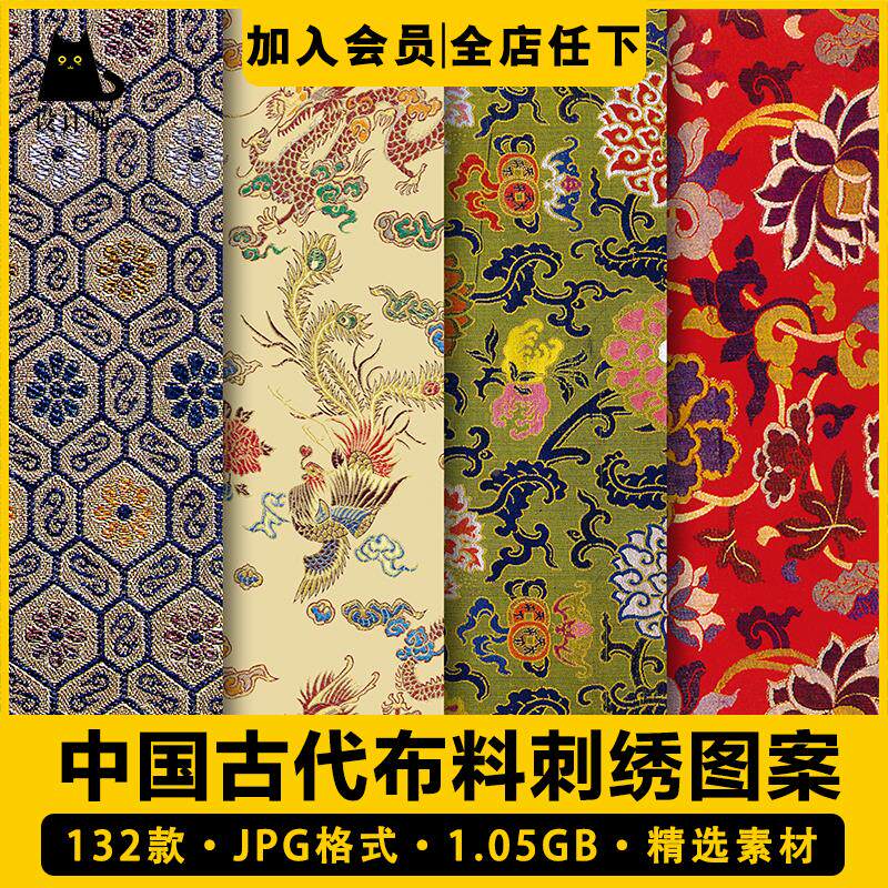 中国古代清代布料民间服饰刺绣图案纹饰纹样参考图片设计素材JPG