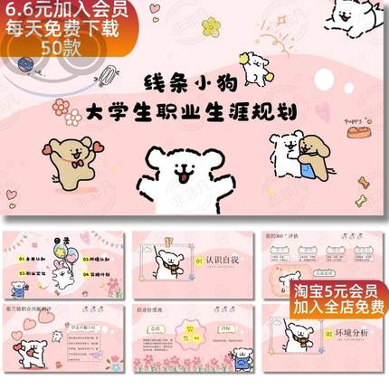 原创~《线条小狗-大学生职业生涯规划》-17页PPT设计成品制作模板