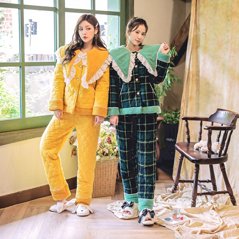 三层夹棉加绒加厚可外穿家居服