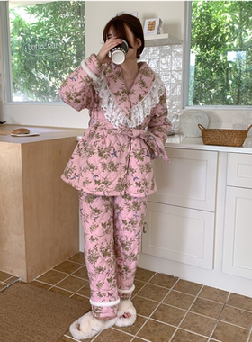 pink grape睡衣冬夹棉加厚女套装甜美公主风加绒宽松可外穿家居服