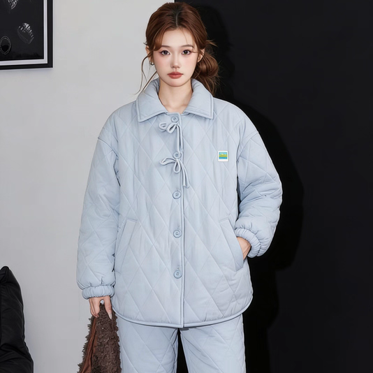 25新睡衣女冬季加厚加绒三层夹棉开衫保暖家居服女棉袄可外穿套装