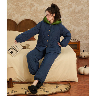 套装 加厚保暖纯棉夹棉大码 格子家居服 2025新款 睡衣女士冬季