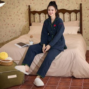 保暖套装 睡衣秋冬款 棉三层夹棉加绒加厚女士冬季 2025新款 女秋款