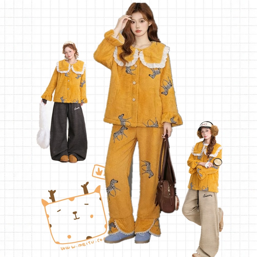 pinkgrape女水貂绒绒可外穿睡衣