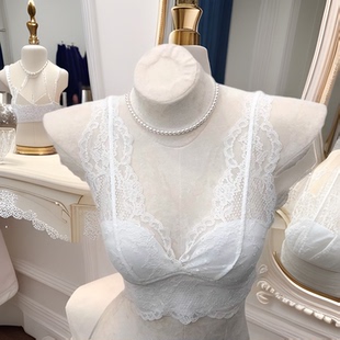 蕾丝内衣聚拢无钢圈白色内搭叠穿吊带背心文胸罩套装龙心同款美背
