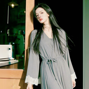 public秋冬季新女士睡衣莫代尔韩国版公主宫廷风花边甜美纯家居服