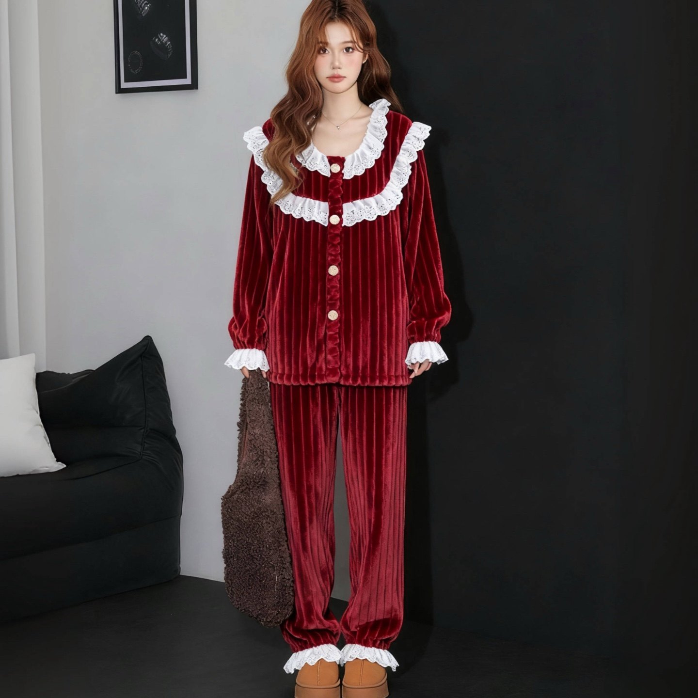 秋冬季珊瑚绒韩版公主风女士睡衣