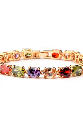 新款锆石手链女轻奢高级感七彩满钻水晶手串手镯礼物时尚百搭饰品