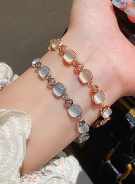 黄霄云同款银色猫眼石抽拉手链小众轻奢清冷优雅精致高级感女手链