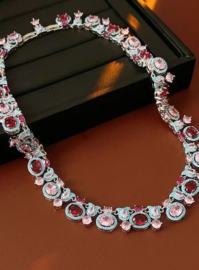 新款时尚几何项链优雅气质复古风法式女轻奢锆石项链饰品项链套装