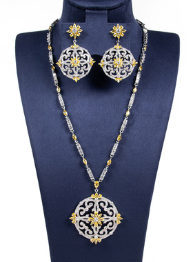 饰品欧美复古新娘项链耳环套装锆石饰品两件套锆石项链锁骨链