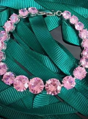 新款锆石手链女粉色水晶轻奢小众设计感高级气质百搭手链配饰饰品