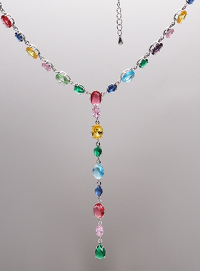 新款彩色水晶项链女小众设计感女轻奢气质百搭锁骨链送女友闺蜜