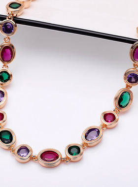 多巴胺彩色锆石项链女欧美新款气质轻奢时尚复古小众高级感锁骨链