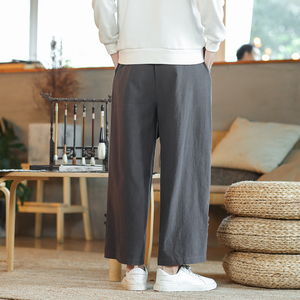 春秋季风棉麻裤男新中式复古宽松直筒裤XZ1112-5-K904-P60图片