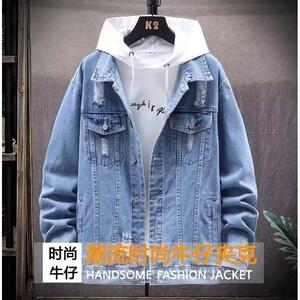 网络图百搭大码外贸牛仔衣男女破洞牛仔夹克外套1112-5-J06-P58图片