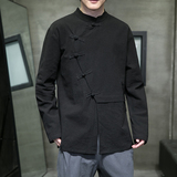 2025新中式棉麻长袖衬衫男民族风复古盘扣衬衣1112-5-CS518-P55，男装民族服装，星座1112-5（原712-5）