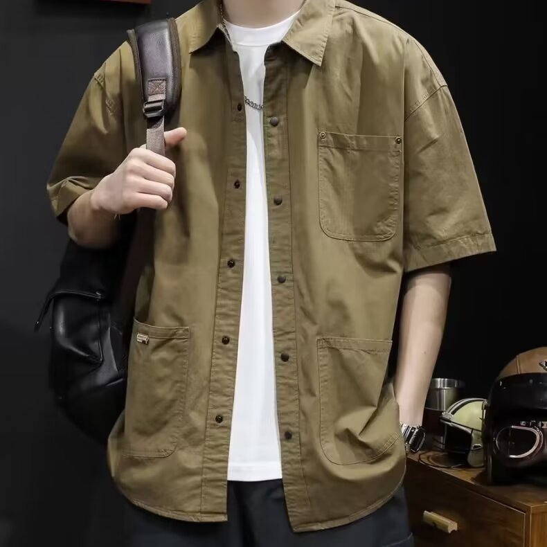 网络图工装短袖衬衫男春夏季休闲纯色衬衣短袖衬衫712-5-322-P40,男装衬衫,星座1112-5（原712-5）