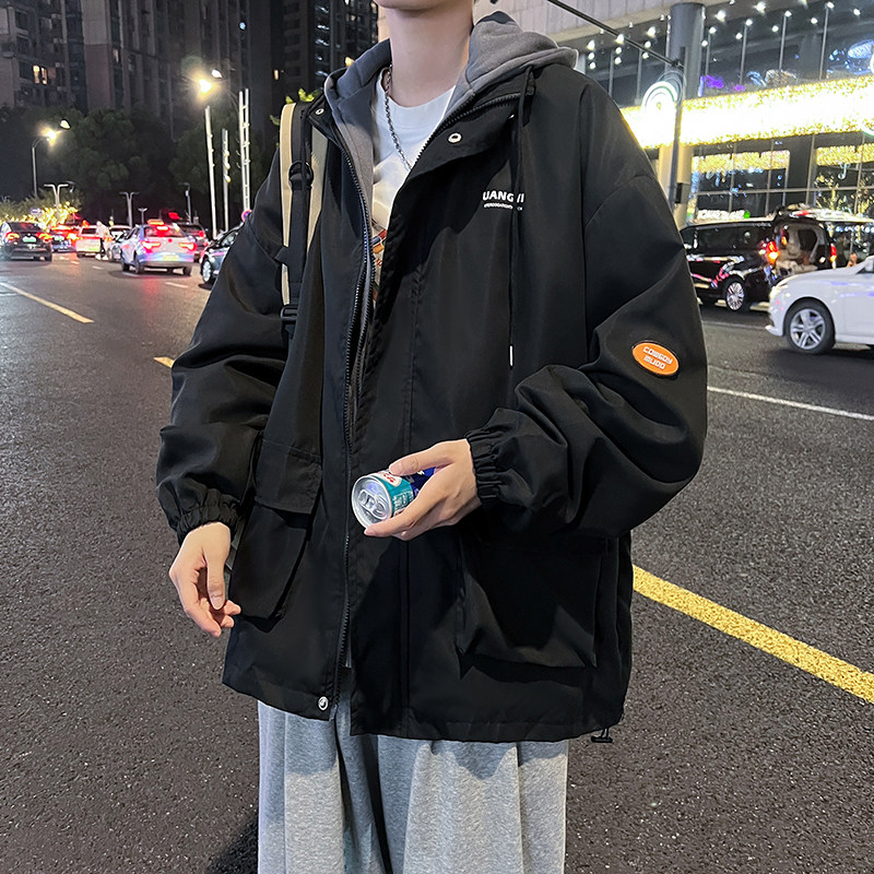 网络图秋季港风直播假两件连帽冲锋衣外套夹克712-5-JK303-P75,男装夹克,星座1112-5（原712-5）