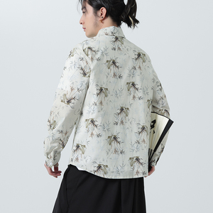 新中式唐装汉服长袖衬衫风纯棉竹叶冰丝衬衣1112-5-CS609-P65图片