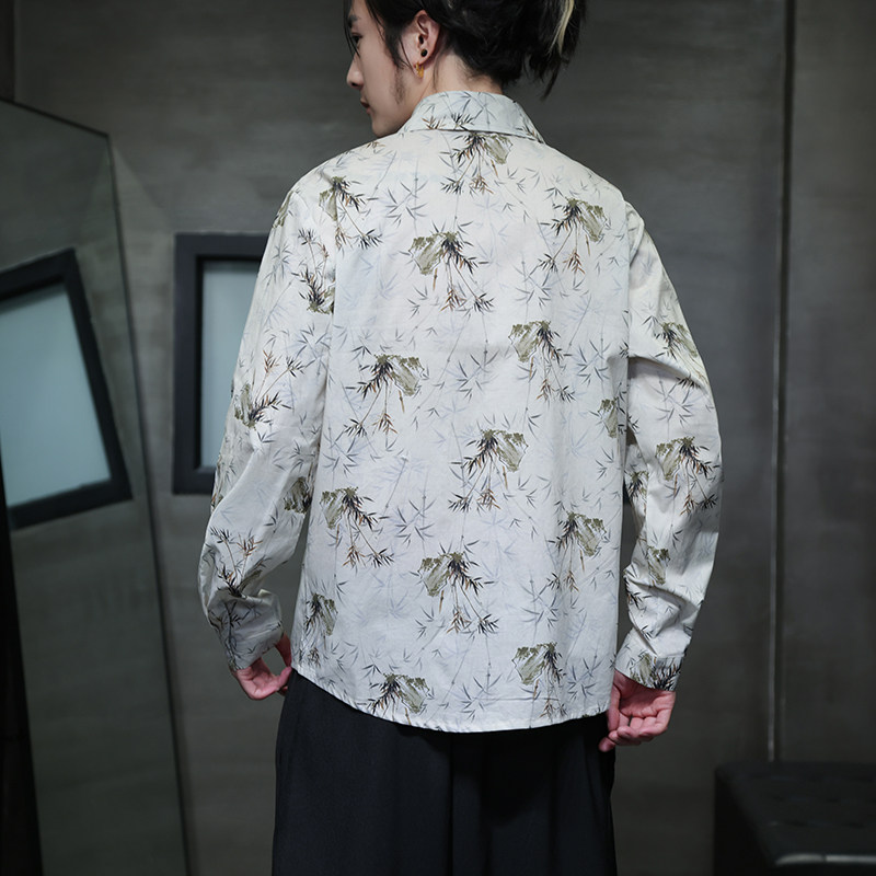 新中式夏季薄款长袖衬衫高品质纯棉竹叶冰丝衬衣1112-5-CS609-P65,男装衬衫,星座1112-5（原712-5）