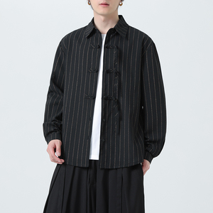 新中式亚麻长袖衬衫男高品质风棉麻条纹衬衣1112-5-CS608-P65图片