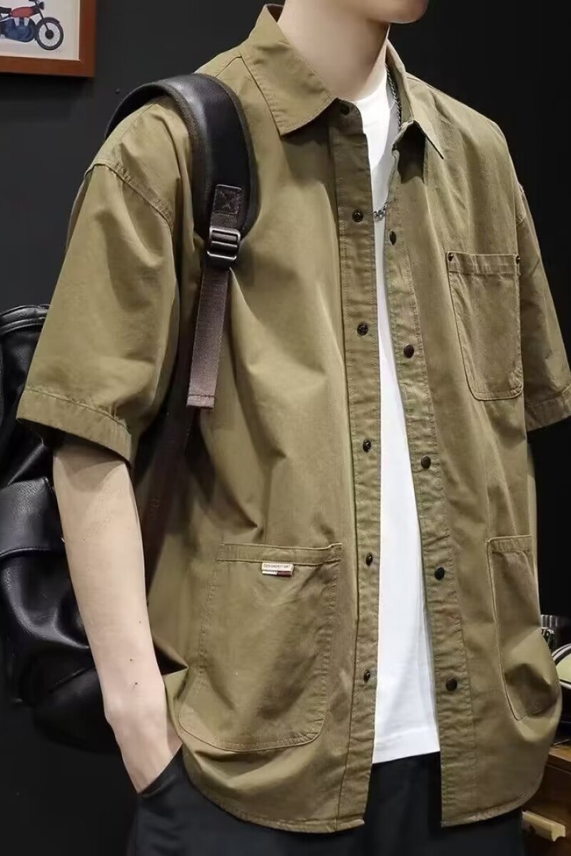 网络图工装短袖衬衫男春夏季休闲纯色衬衣短袖衬衫712-5-322-P40,男装衬衫,星座1112-5（原712-5）