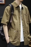 网络图工装短袖衬衫男春夏季休闲纯色衬衣短袖衬衫712-5-322-P40，男装衬衫，星座1112-5（原712-5）